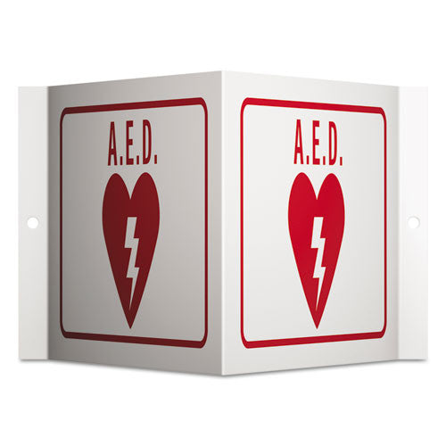 Quartet Projecting 3-Way Sign, AED, 6 x 9, Red/White AED